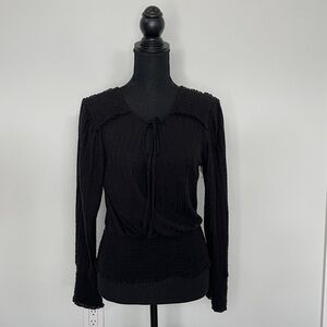 Bloomfield Black Long Sleeve Front Tie Cinch Waist Top